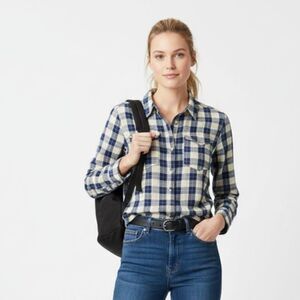 Holding Horses Blue & White Snap Close Long Sleeve Plaid Shirt Top 6